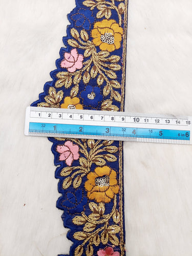 Art Silk Hand Embroidered Cutwork Lace Trim In Gold Floral Embroidery, Sari Border, Trim by Yard